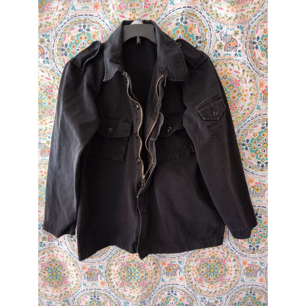 Plastix Idol Military Denim Jacket Men's Size Small Black 100% Cotton VTG 1990s